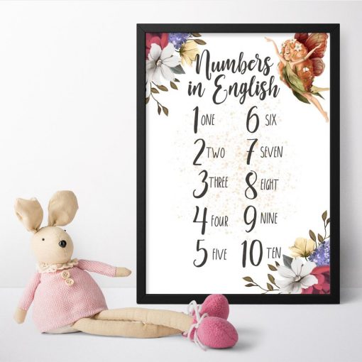 Plakat z liczbami dla przedszkolaka - Kwiaty i wróżka