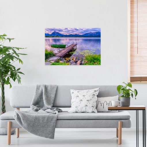 Fioletowy obraz pejzaż z jeziorem