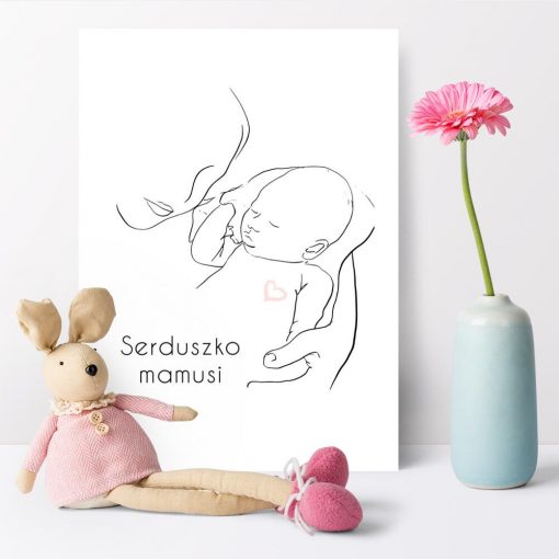 Dziecięcy plakat line art - Serduszko mamusi dla niemowlaka