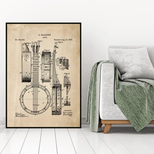 Plakat z reprodukcją patentu Banjo do biura