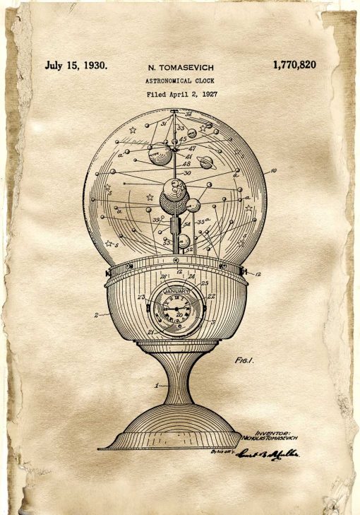 Poster z motywem zegara astronomicznego do gabinetu