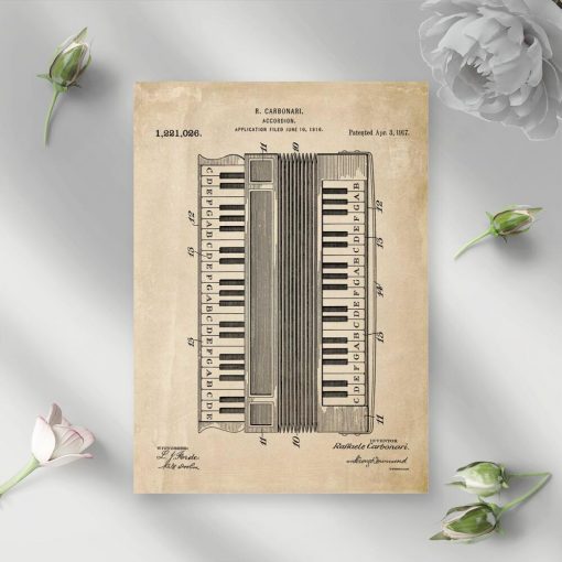 Plakat vintage akordeon Carbonari do szkoły muzycznej