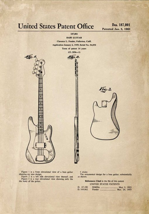 Plakat retro z gitarą basową