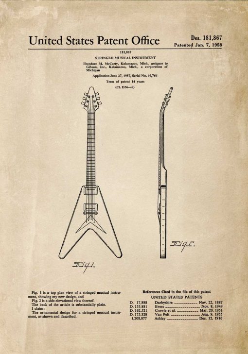 Plakat z patentem na gitarę do oprawienia