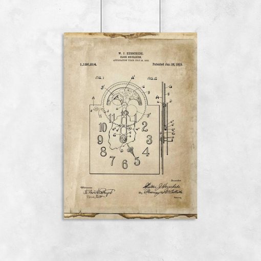 Plakat z patentem na zegar mechaniczny do salonu