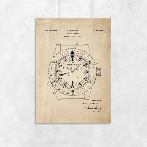 Plakat retro z patentem na zegarek wodoszczelny