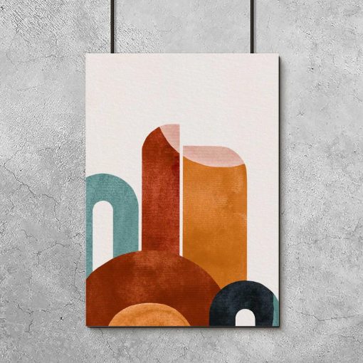 Plakat z abstrakcyjnymi kształtami w kolorze brązu