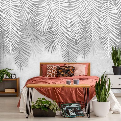 Foto-tapeta w szare liście palmowe do sypialni