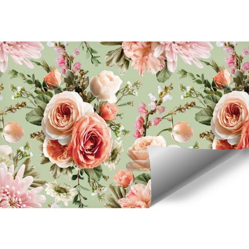 Pastelowa foto-tapeta z kwiatami do salonu