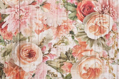 Tapeta w stylu rustykalnym z kwiatami w tonacji różu