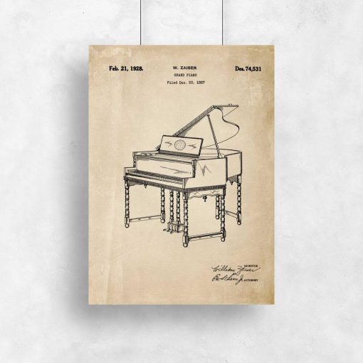 Plakat w sepii z pianinem - rysunek konstrukcyjny