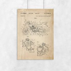 Plakat w stylu retro z rysunkiem patentowym na motocykl