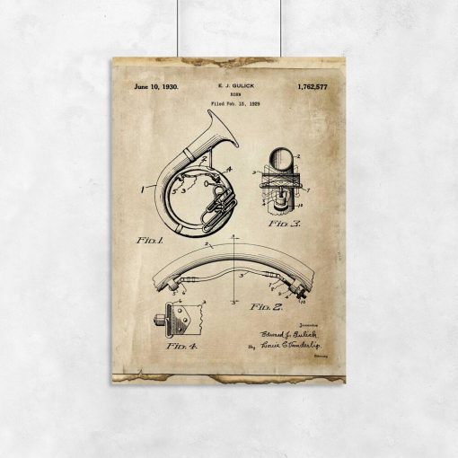 Plakat z patentem na instrument muzyczny z 1930r.