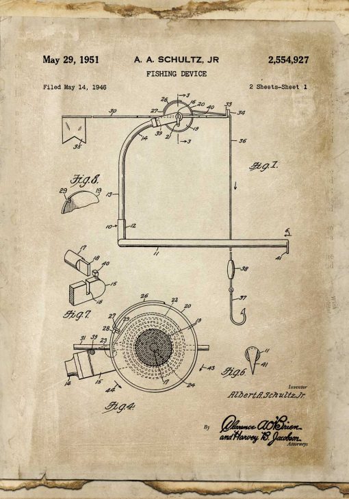 Plakat z patentem na kołowrotek do wędki - 1951r.