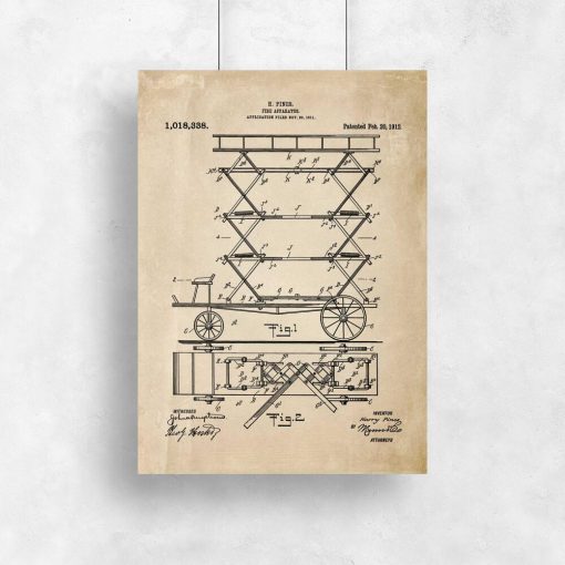 Plakat z patentem na pierwszą drabinę do gaszenia pożarów