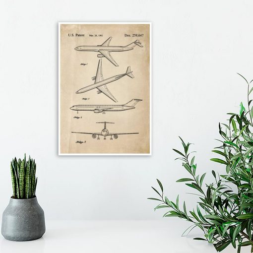 Plakat z rysunkiem patentowym samolotu pasażerskiego do sypialni