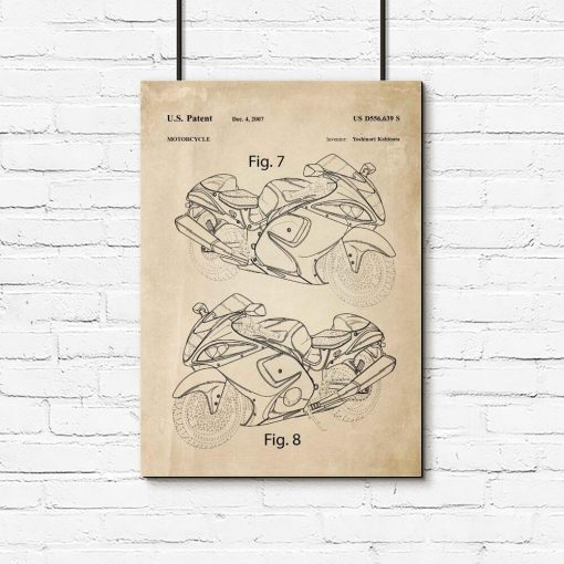 Poster z rysunkiem opisowym motocykla do garażu