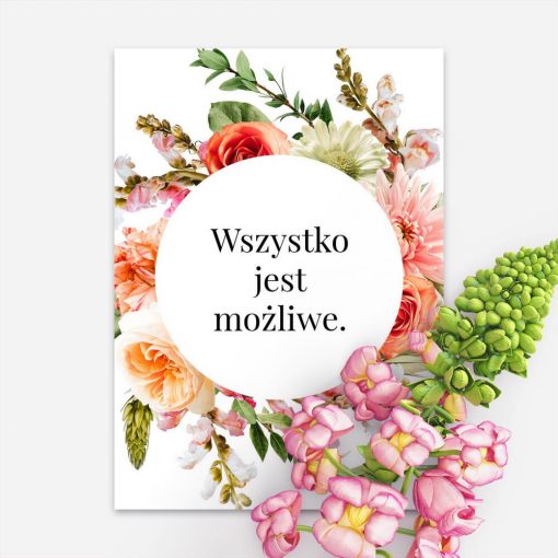 Plakat z motywem kwiatowym i typografią