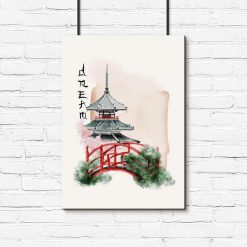 Plakat japoński ogród do powieszenia w sypialni