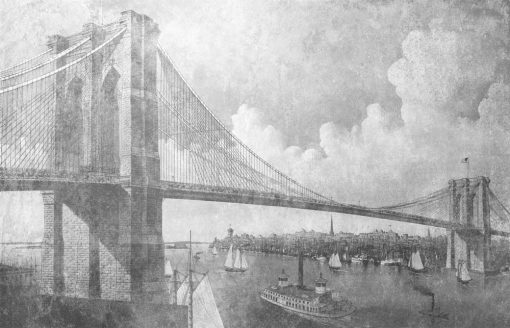 Obraz z mostem brooklińskim - rycina z XIXw.