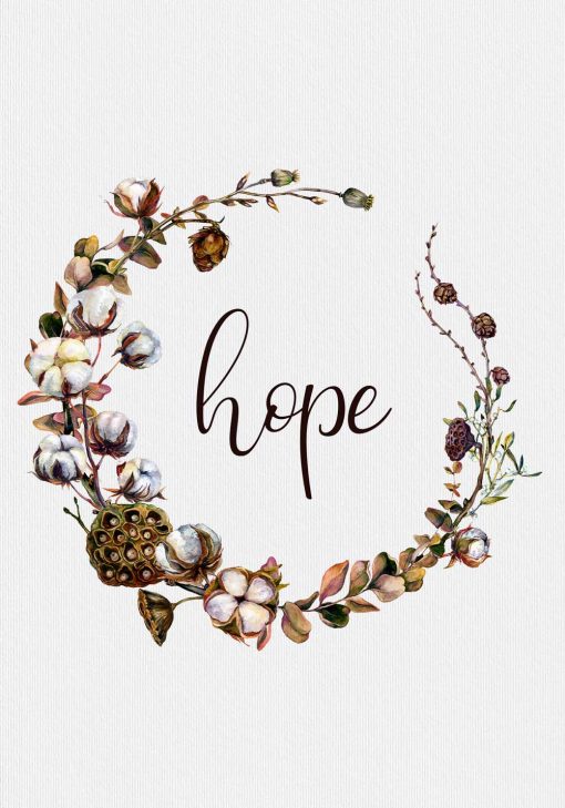 Plakat z motywem roślin i słowem hope
