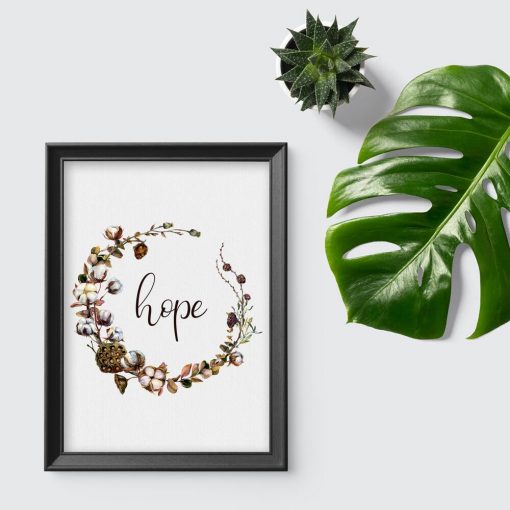 Plakat z roślinami i napisem hope