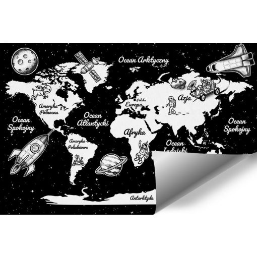 Tapeta z mapą świata i astronautami do dekoracji przedszkola