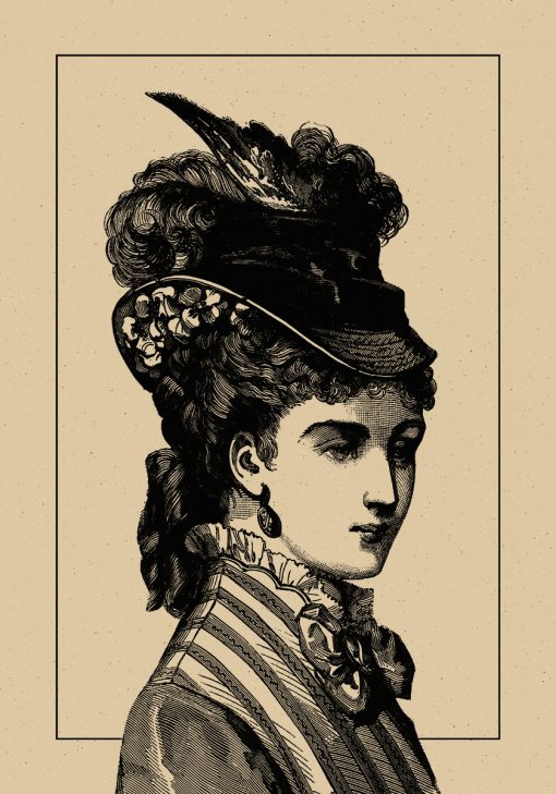 Plakat dama w kapeluszu - drzeworyt
