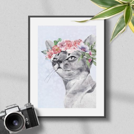 Plakat portret kota w wianku