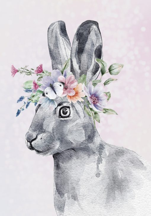 Plakat z króliczkiem w kwiatach