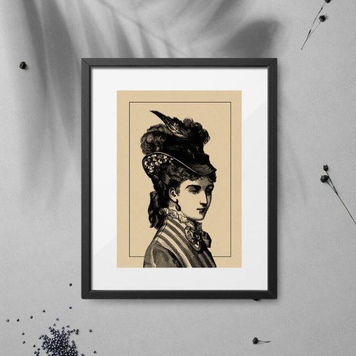 Plakat z portretem kobiety z XIXw. - drzeworyt