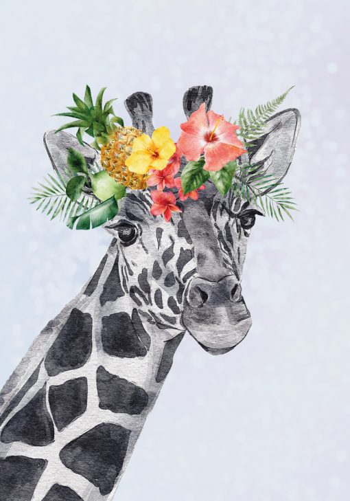 Plakat żyrafa i kwiaty
