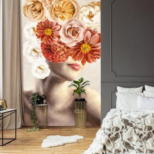 Foto-tapeta z kobietą i kwiatami do sypialni