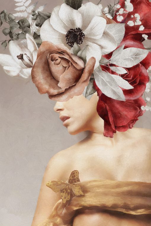 Obraz dziewczyna w stroiku z róż i anemonów