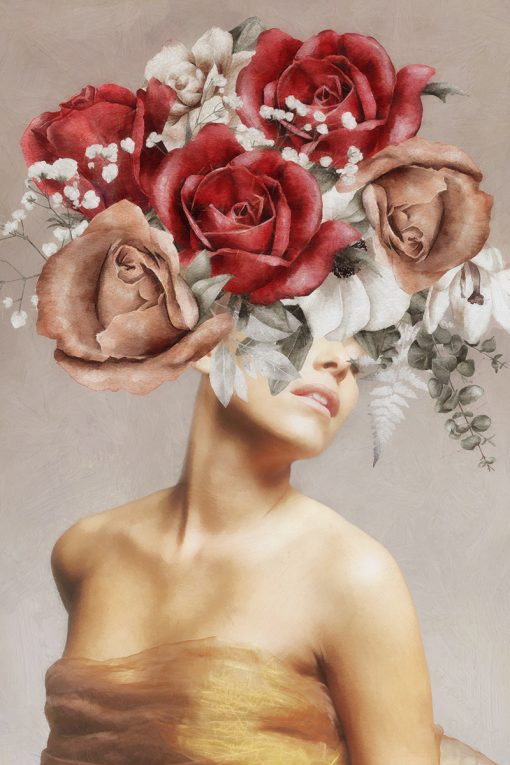 Obraz pionowy z kobietą w różanym wianku