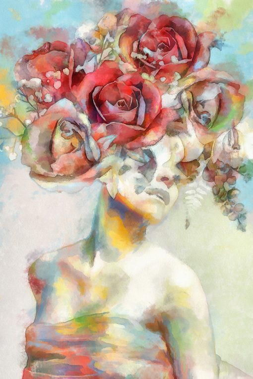 Obraz z pastelową dziewczyną i różami