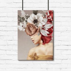 Plakat kobieta, anemony, róże
