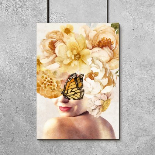 Plakat z motylkiem i kwiatami