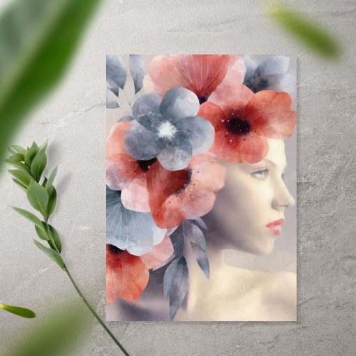 Plakat z podobizną dziewczyny w kwiatach