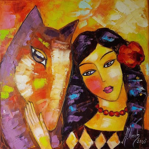 Koń i dziewczyna na obrazie