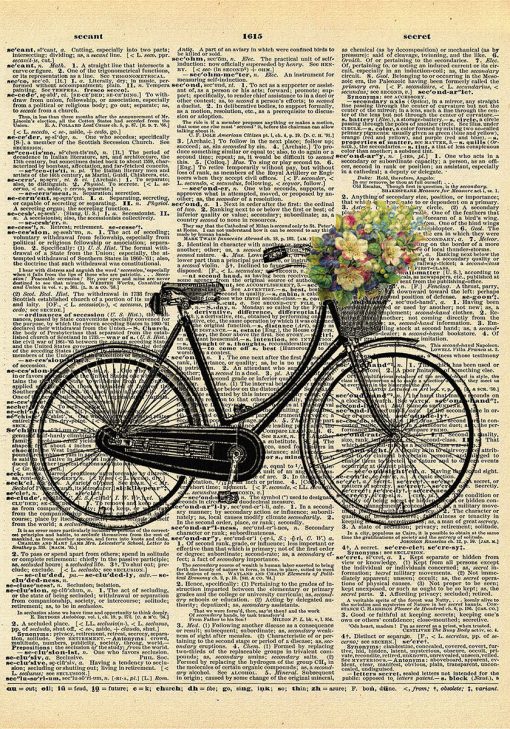 Plakat z motywem strony gazetowej i roweru