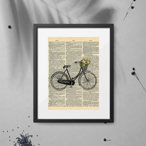 Plakat z rowerem i kwiatami
