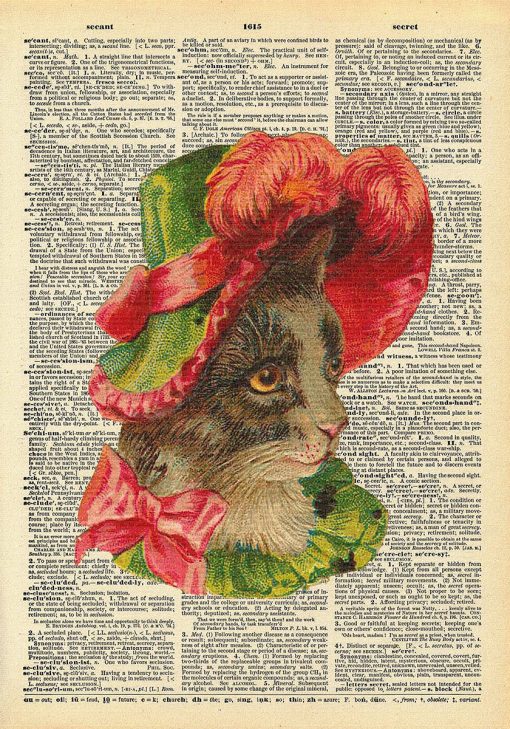 Plakat z kocią damą w kapeluszu