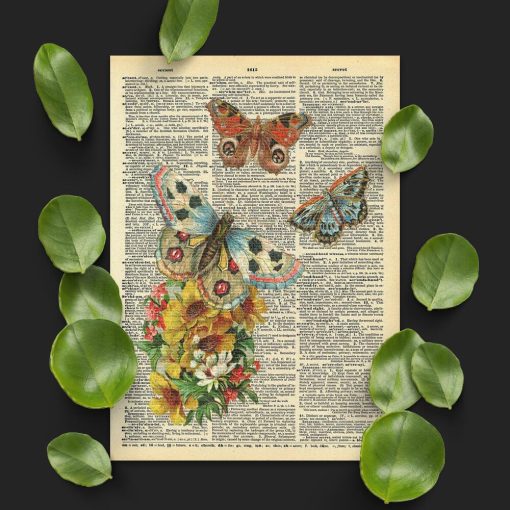 Plakat z kwiatkami i motylkami