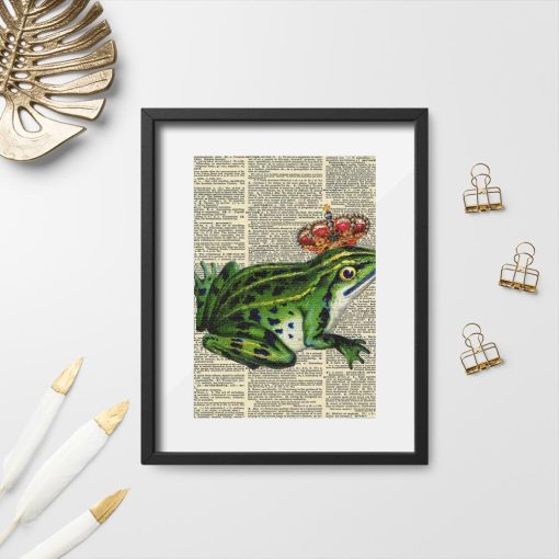 Plakat z żaba w koronie