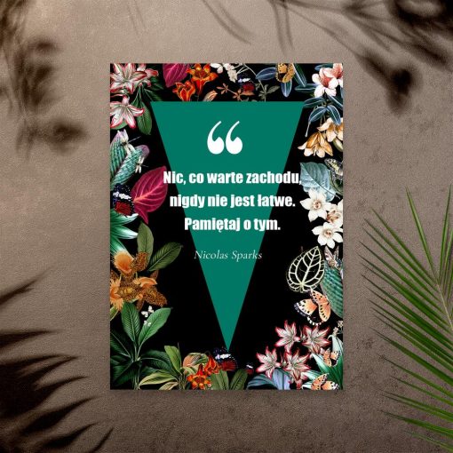 Plakat z życiowym motto i motywem botanicznym