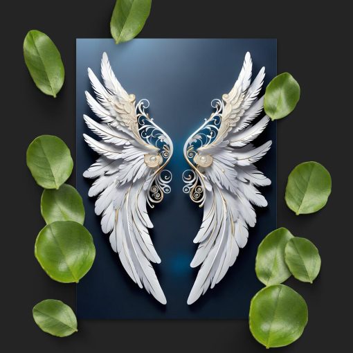 Plakat z dekoracyjnymi skrzydłami i perełkami